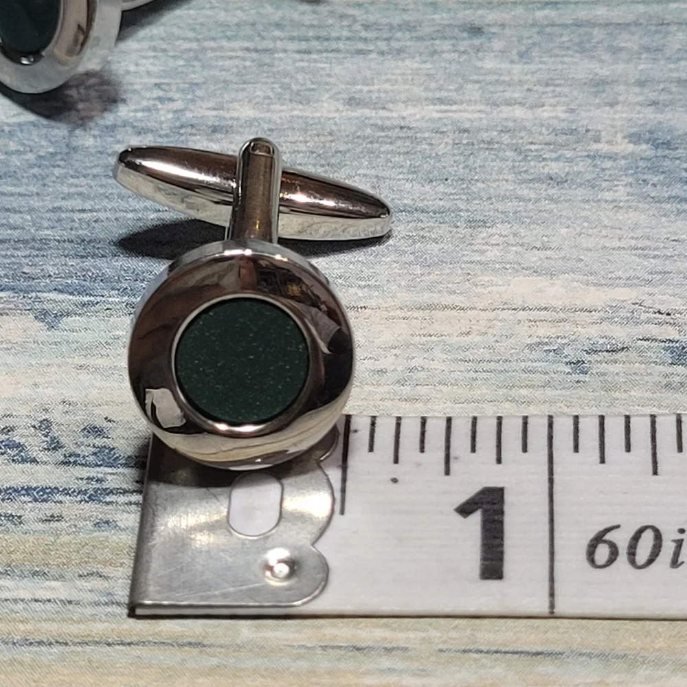 Round Green and silver Cufflinks.